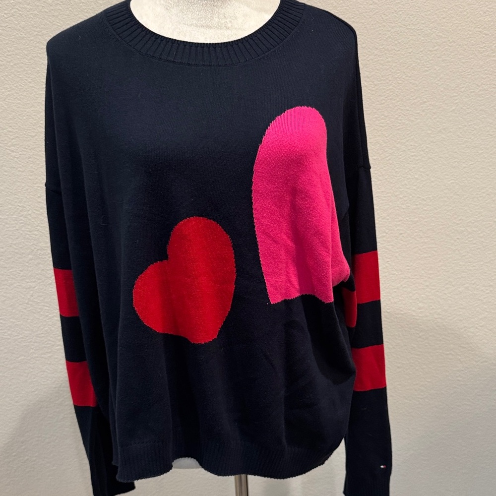 Tommy Hilfiger Valentine's Navy Sweater with Red and Pink Hearts XL